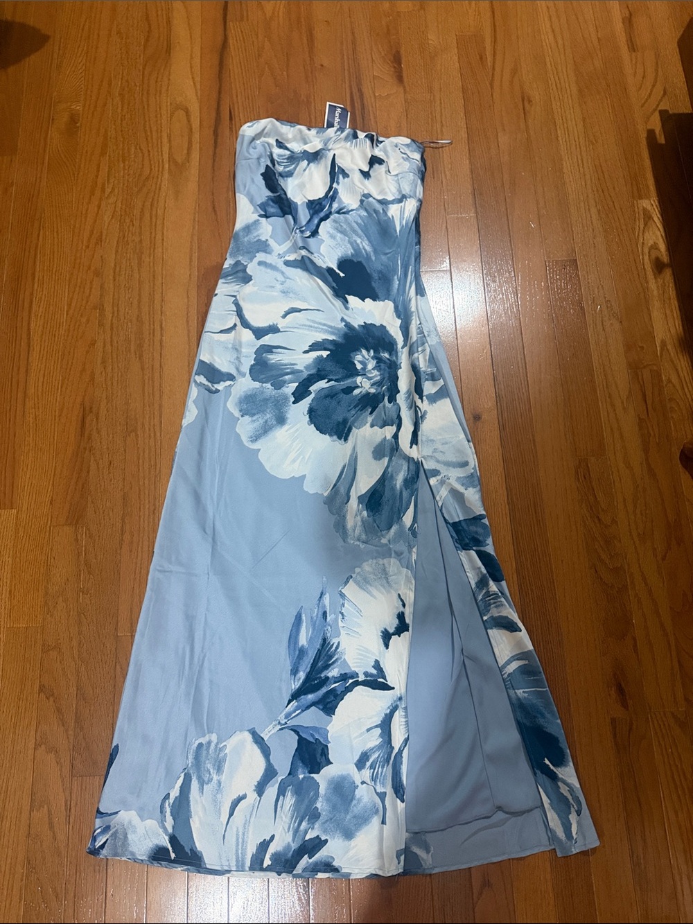 Strapless Blue Floral Maxi Dress